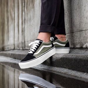 BRAND NEW PLATFORM VANS - OLIVE GREEN AND BLACK